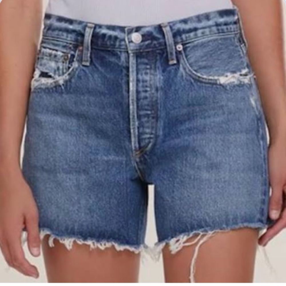 AGOLDE Distressed Mid-Blue Denim Jean Shorts- Size 27